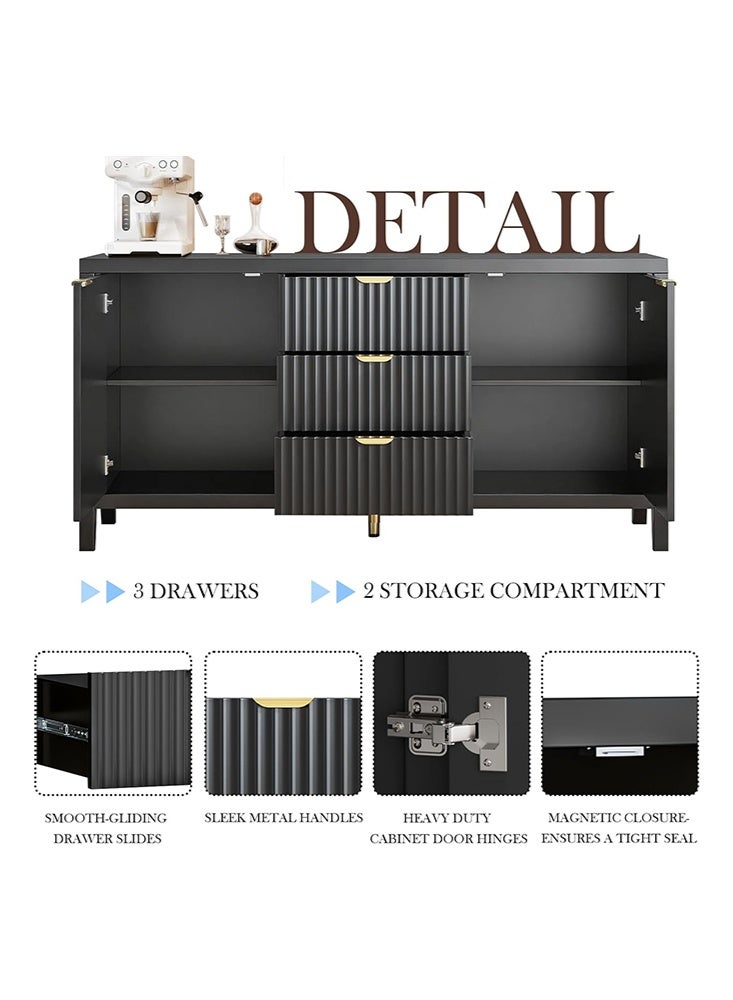 Solerconm Storage Cabinet Sideboard Large Buffet with 2 Doors 3 Drawers Adjustable Shelves Coffee Bar Storage Accent Cabinet Multifunctional Console Cabinet for Kitchen, Living Room, Dinning Room - Image 4