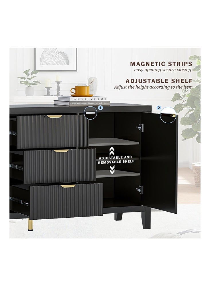 Solerconm Storage Cabinet Sideboard Large Buffet with 2 Doors 3 Drawers Adjustable Shelves Coffee Bar Storage Accent Cabinet Multifunctional Console Cabinet for Kitchen, Living Room, Dinning Room - Image 3