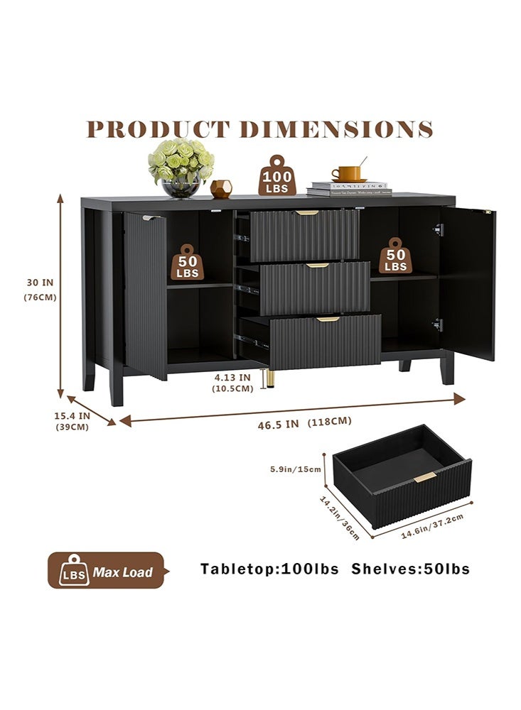 Solerconm Storage Cabinet Sideboard Large Buffet with 2 Doors 3 Drawers Adjustable Shelves Coffee Bar Storage Accent Cabinet Multifunctional Console Cabinet for Kitchen, Living Room, Dinning Room - Image 2