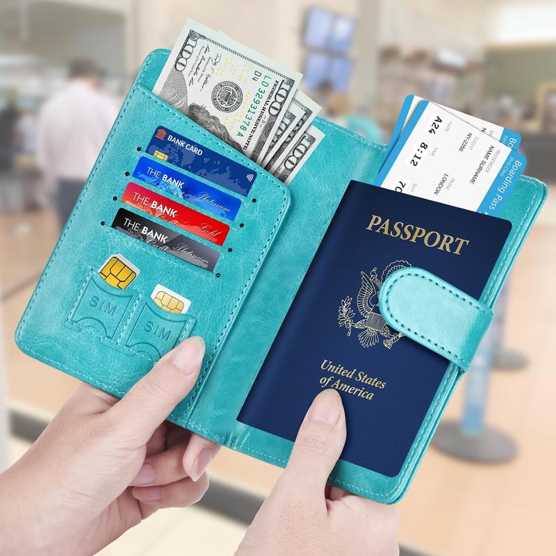Herain Passport Holder & Case - Family Travel Combo With Passport & Vaccine Card Holder, D-magnetic clasp-turquoise, Magnetic Clasp - Image 2