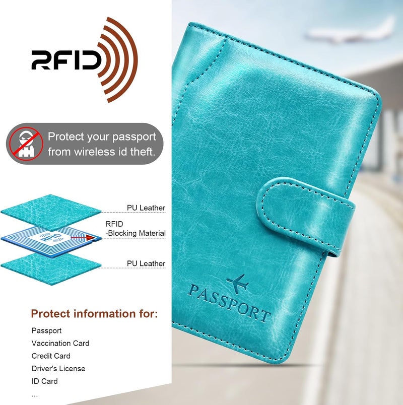 Herain Passport Holder & Case - Family Travel Combo With Passport & Vaccine Card Holder, D-magnetic clasp-turquoise, Magnetic Clasp - Image 5