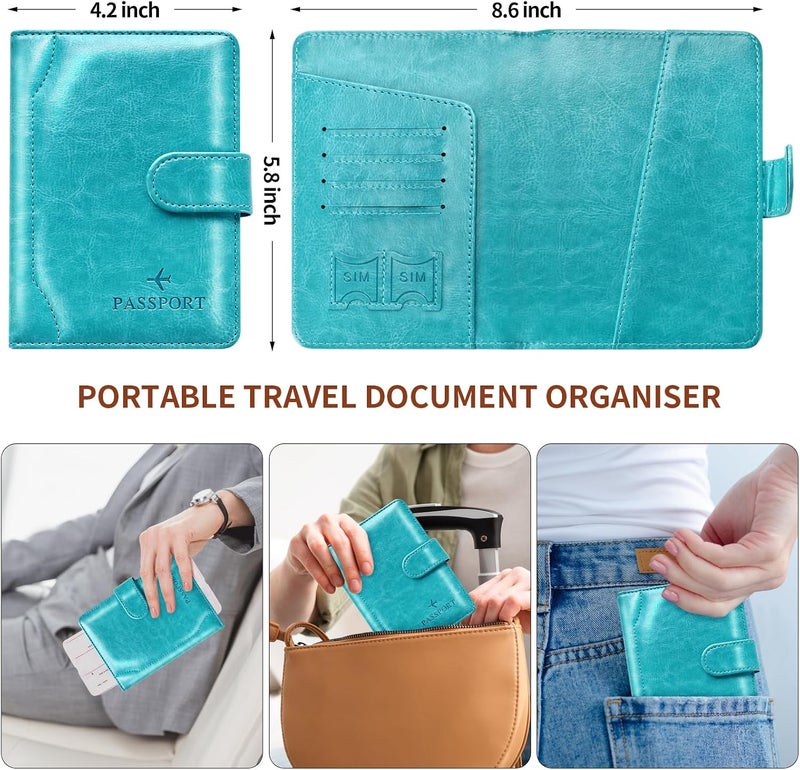 Herain Passport Holder & Case - Family Travel Combo With Passport & Vaccine Card Holder, D-magnetic clasp-turquoise, Magnetic Clasp - Image 3