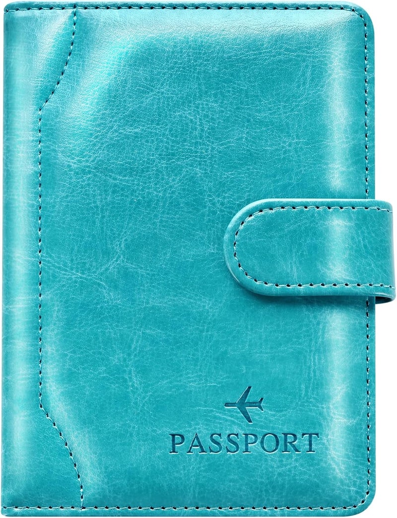 Herain Passport Holder & Case - Family Travel Combo With Passport & Vaccine Card Holder, D-magnetic clasp-turquoise, Magnetic Clasp - Image 1