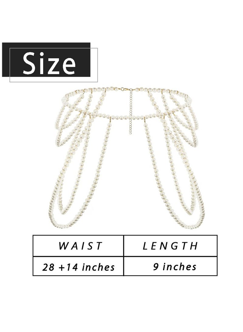 KASTWAVE Layered Pearl Waist Chain White Body Chain Dress Belly Chain Adjustable Body Jewelry Accessories forfor Women Multilayer Rhinestone Chain Belts Punk Chunky Waist Chain for Ladies Dresses - Image 2