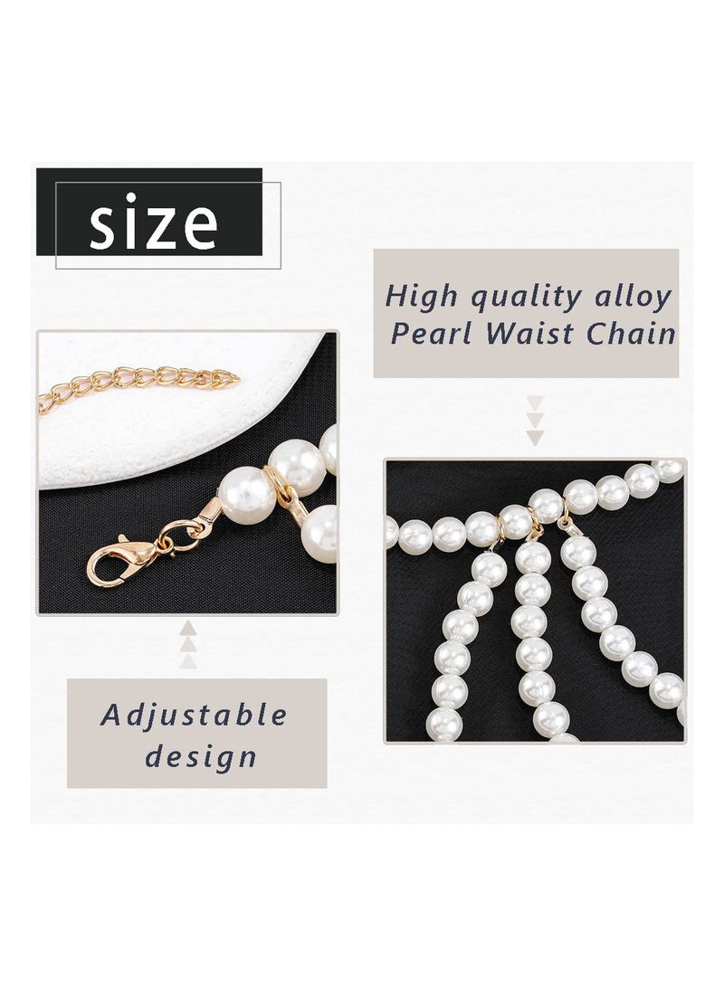 KASTWAVE Layered Pearl Waist Chain White Body Chain Dress Belly Chain Adjustable Body Jewelry Accessories forfor Women Multilayer Rhinestone Chain Belts Punk Chunky Waist Chain for Ladies Dresses - Image 3