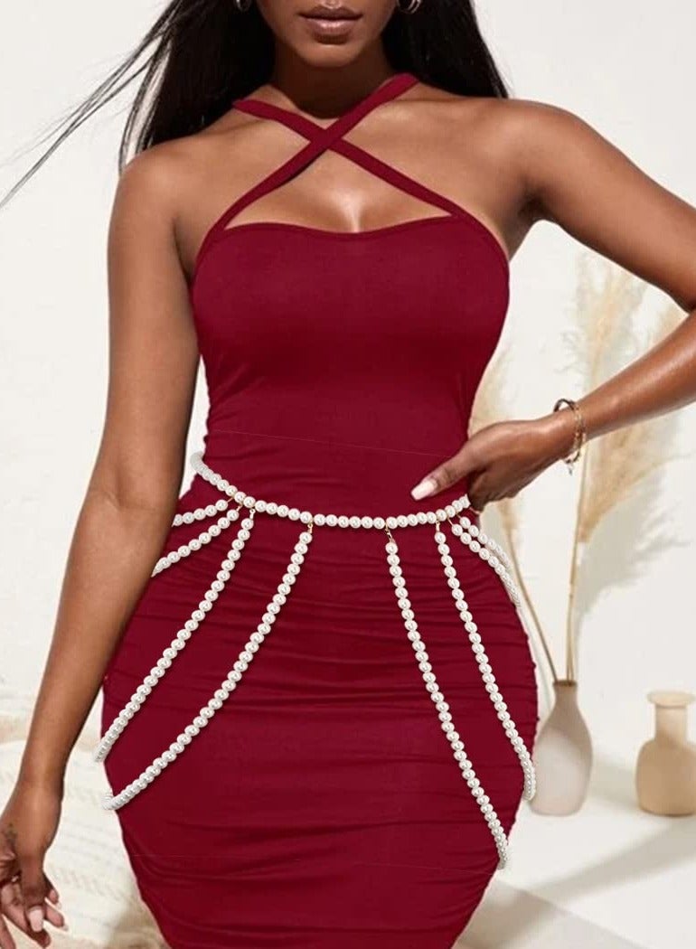 KASTWAVE Layered Pearl Waist Chain White Body Chain Dress Belly Chain Adjustable Body Jewelry Accessories forfor Women Multilayer Rhinestone Chain Belts Punk Chunky Waist Chain for Ladies Dresses - Image 5