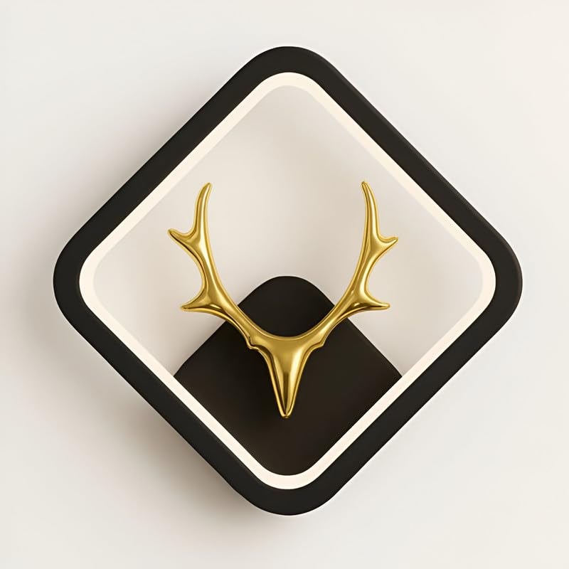 HashWOW® Deer Face LED Wall Light – 3-Color Changing Mode Black Square Pendant Light for Bedroom, Hallway, and Interior Decoration Pack of 1 - Image 1