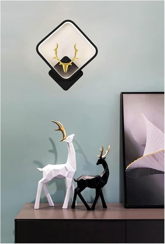 HashWOW® Deer Face LED Wall Light – 3-Color Changing Mode Black Square Pendant Light for Bedroom, Hallway, and Interior Decoration Pack of 1 - Image 3