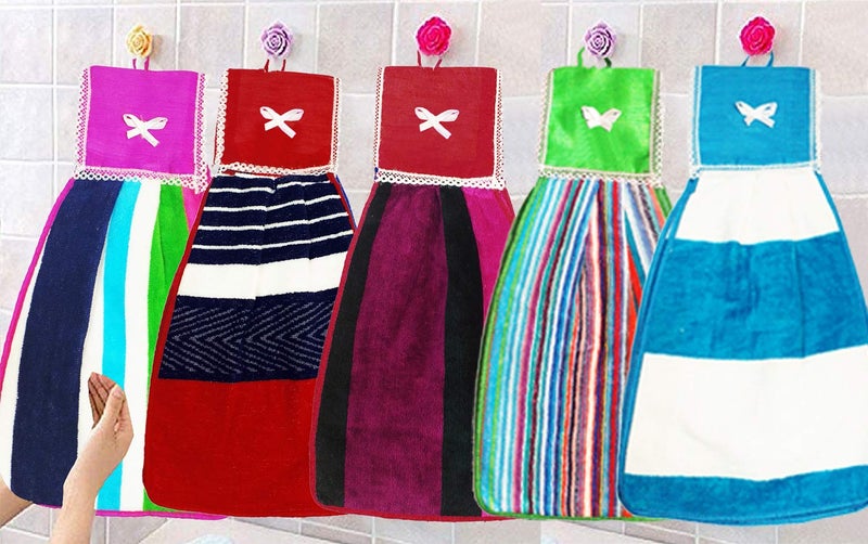 Kuber Industries Hanging Cotton 5 Pieces Cotton Washbasin Napkin/Hand Towel for Kitchen and Bathroom (Multi) - Image 1