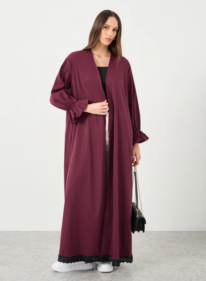 ستايلي Styli Women Burgundy Lace Trim Regular Fit Maxi Kimono