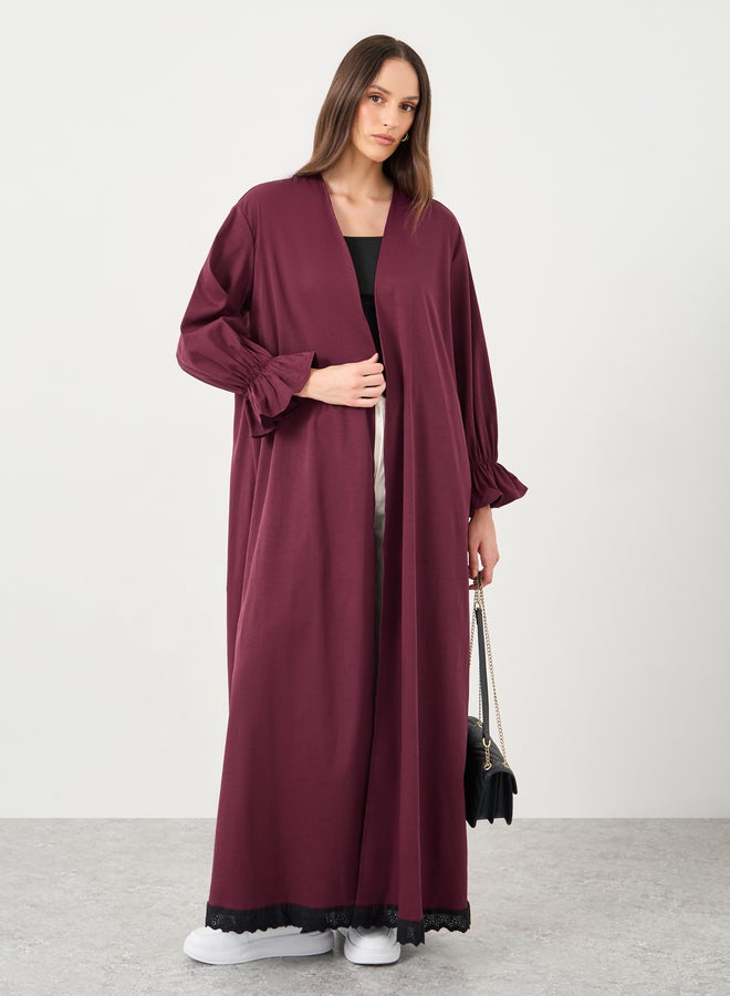 Styli Women Burgundy Lace Trim Regular Fit Maxi Kimono - Image 2
