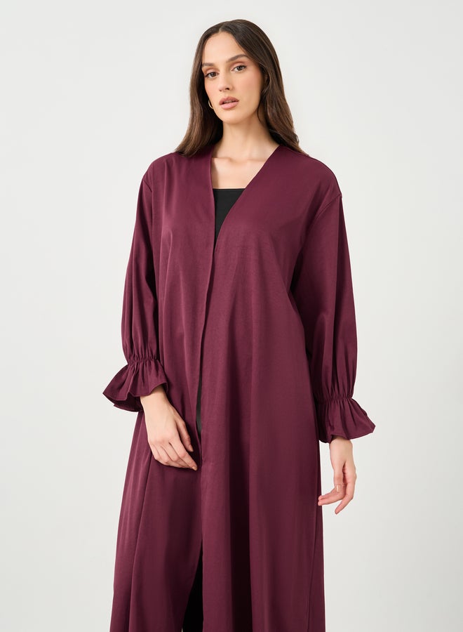 Styli Women Burgundy Lace Trim Regular Fit Maxi Kimono - Image 3