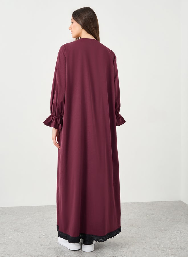 Styli Women Burgundy Lace Trim Regular Fit Maxi Kimono - Image 5