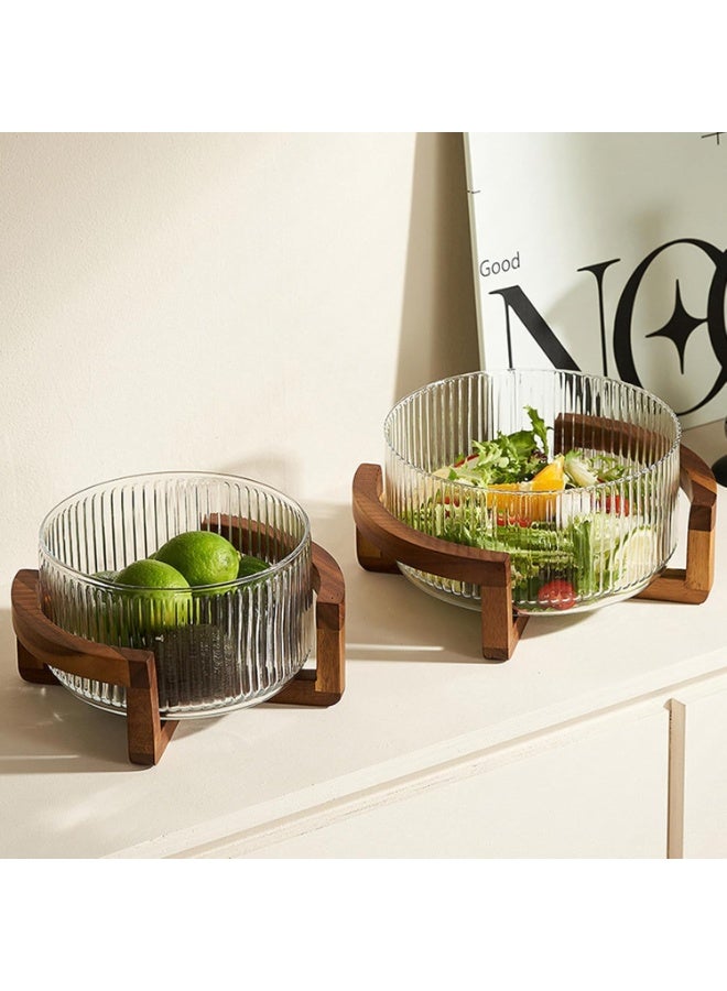 Arabest Glass salad bowl set with acacia wood base, elegant salad serving bowls, party salad bowls with wooden stand, decorative bowl - Image 4
