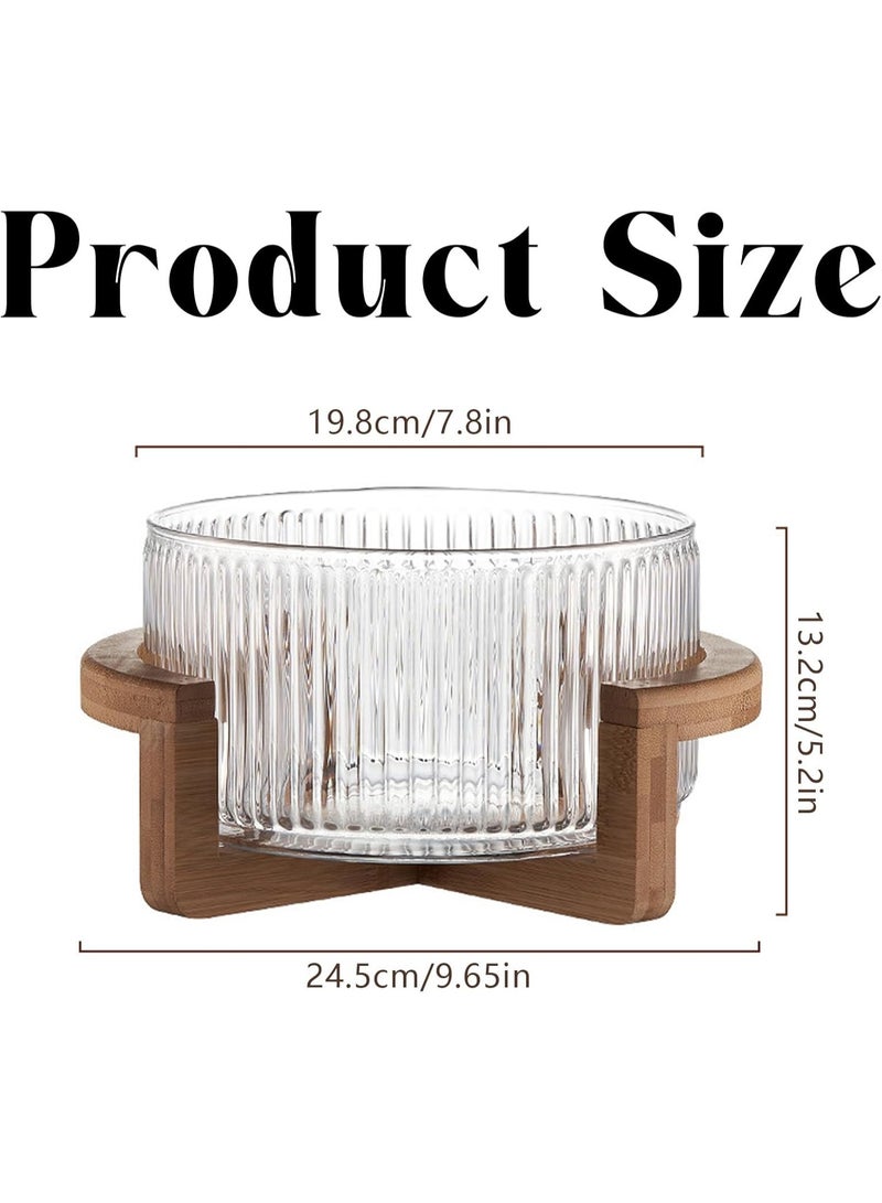 Arabest Glass salad bowl set with acacia wood base, elegant salad serving bowls, party salad bowls with wooden stand, decorative bowl - Image 3