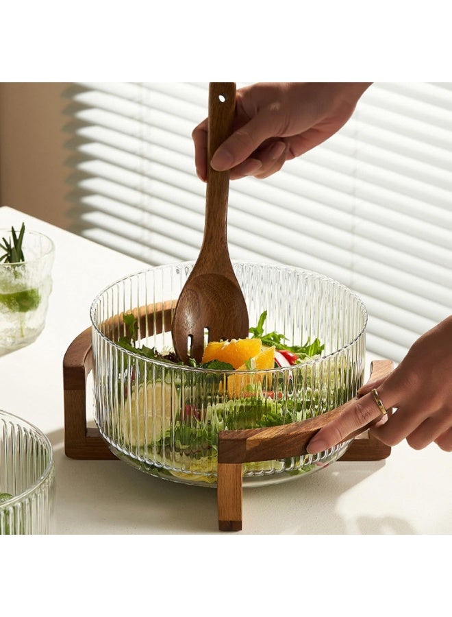 Arabest Glass salad bowl set with acacia wood base, elegant salad serving bowls, party salad bowls with wooden stand, decorative bowl - Image 5