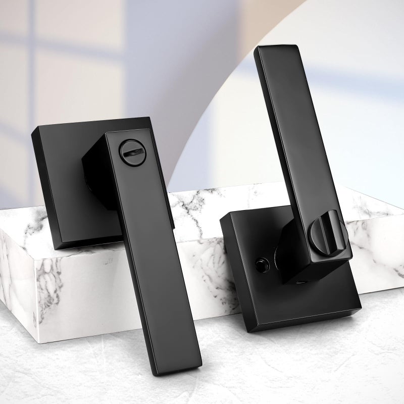 Probrico 4 Pack| Matte Black Square Privacy Door Levers Bed Bath Door Handles, Heavy Duty Interior Keyless Door Locks for Left or Right Sided Doors - Image 2