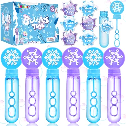 Winrayk 24 Large Snowflake Bubble Wands with Gift Card Frozen Party Favors for Kids Bubbles Bulk Winter Christmas Birthday Gift Pinata Filler Goodie Bag Stuffer Boys Girls Valentines Classroom Prize - Image 1