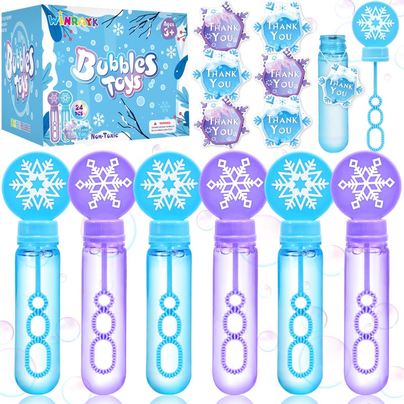 Winrayk 24 Large Snowflake Bubble Wands with Gift Card Frozen Party Favors for Kids Bubbles Bulk Winter Christmas Birthday Gift Pinata Filler Goodie Bag Stuffer Boys Girls Valentines Classroom Prize - Image 2