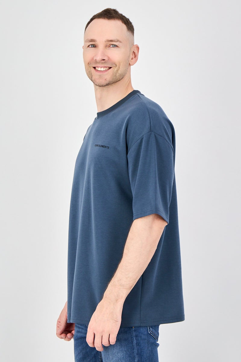 Core Elements Men Crew Neck Short Sleeve Brand Logo T-Shirts, Dark Slate - Image 2