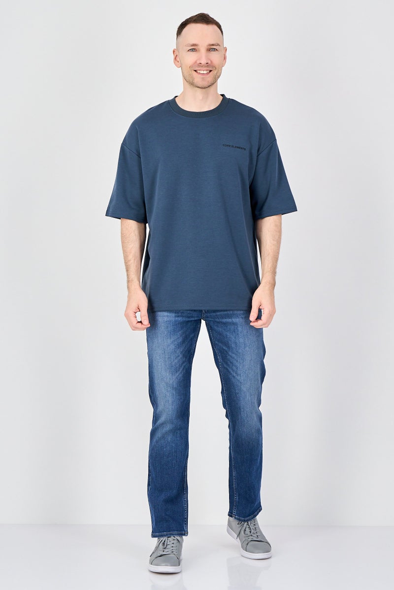 Core Elements Men Crew Neck Short Sleeve Brand Logo T-Shirts, Dark Slate - Image 4