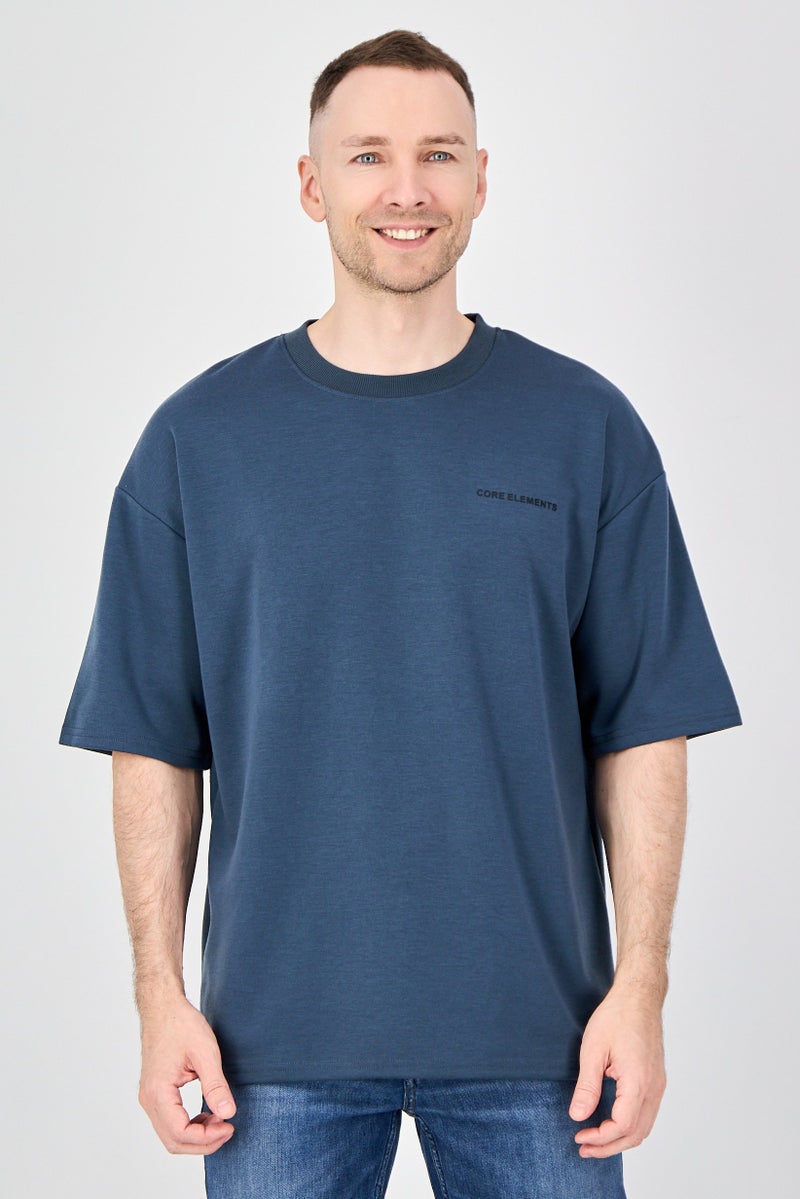 Core Elements Men Crew Neck Short Sleeve Brand Logo T-Shirts, Dark Slate - Image 1