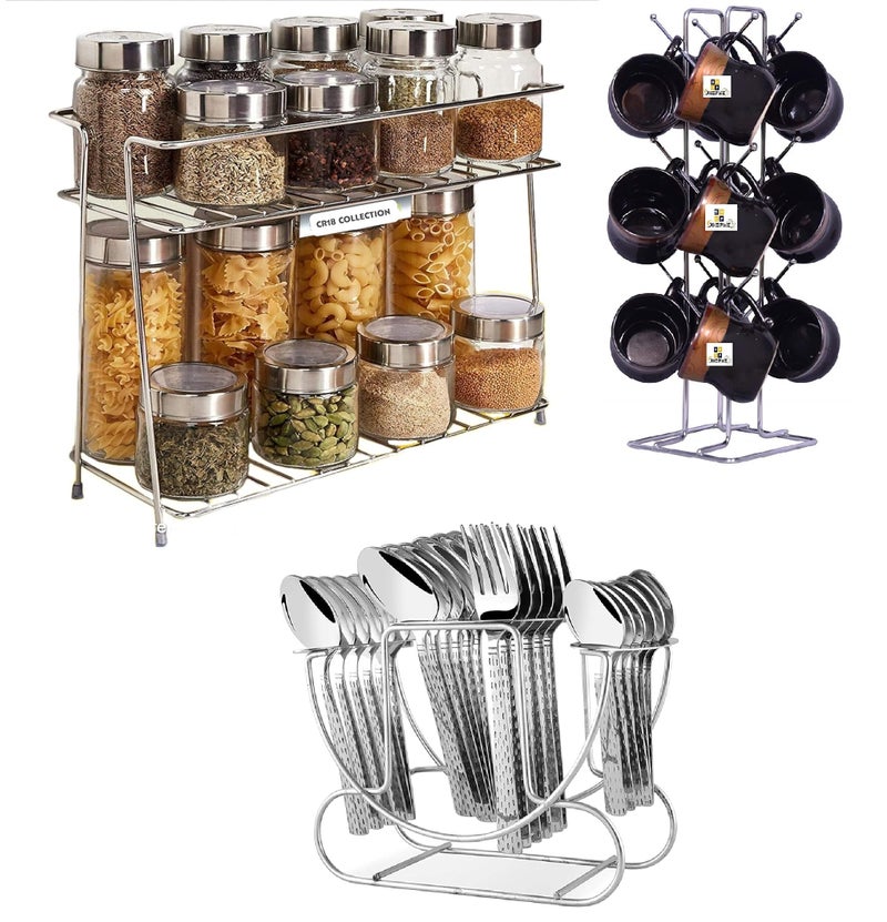 CR18 COLLECTION All-in-One steel Kitchen Organizer: Spoon Stand, Spice Rack & V-Shape Cup Holder Stand For Dinning Table,Stands&Racks. - Image 1