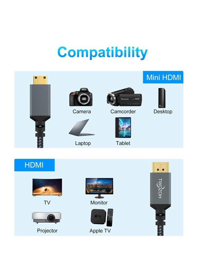 Twozoh كابل Mini HDMI إلى HDMI بطول 5م، 4K 60Hz HDMI عالي السرعة إلى Mini HDMI 2.0 مع حبل مضفر - Image 3