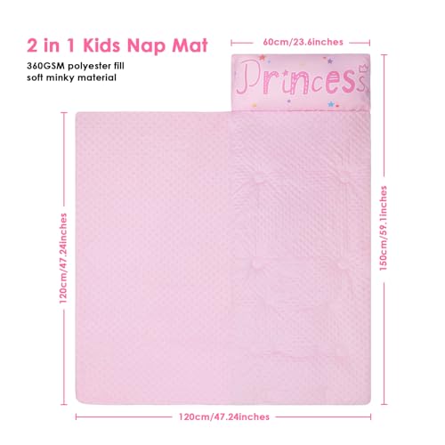Decalsweet Kids Sleeping Bag Toddler Nap Mat with Removable Pillow Large Foldable Sleeping Bag for Girls Boys Easy Clean Slumber Bag with Double Zip for Camping School Preschool Daycare 5924 inch - Image 5