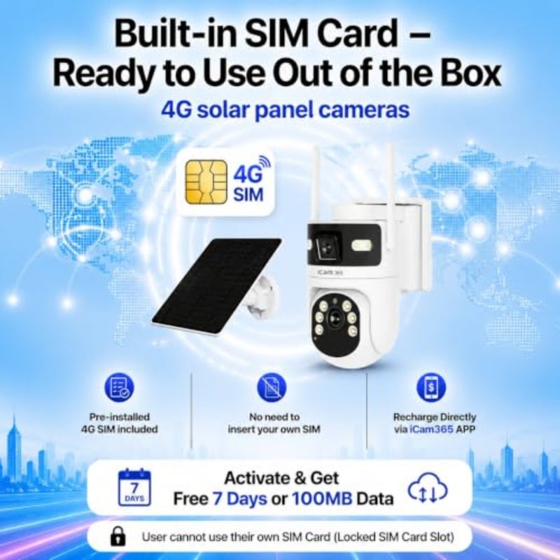 كاميرا A444 مدمجة ببطاقة SIM 4G تعمل بالطاقة الشمسية بعدسة مزدوجة CCTV لاسلكية خارجية مع كشف الحركة بالذكاء الاصطناعي وصوت ثنائي الاتجاه ورؤية ليلية وتصميم مقاوم للماء للمزرعة وموقع البناء والفيلا - Image 5