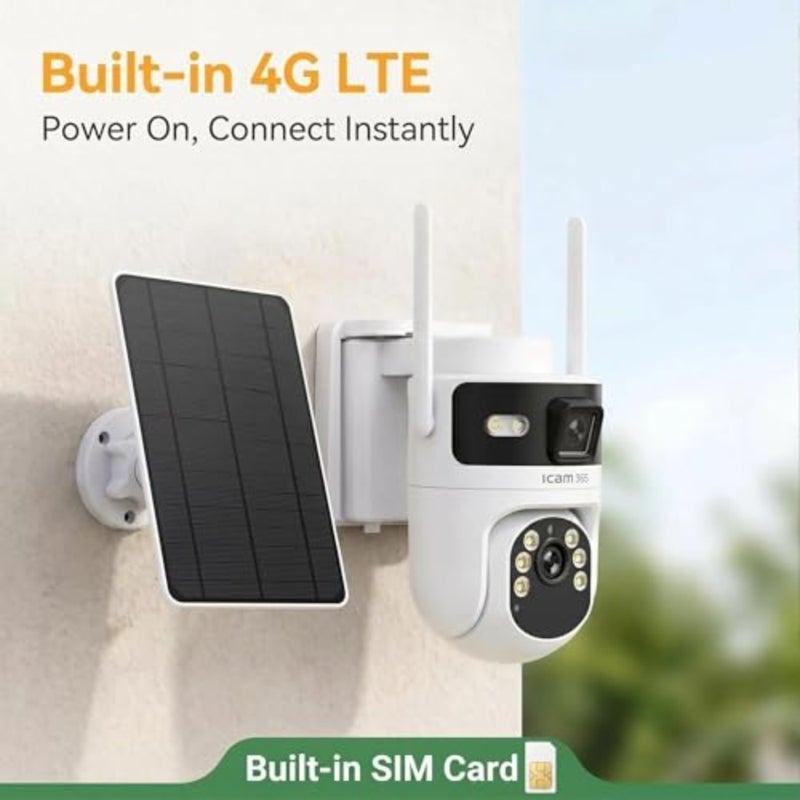 كاميرا A444 مدمجة ببطاقة SIM 4G تعمل بالطاقة الشمسية بعدسة مزدوجة CCTV لاسلكية خارجية مع كشف الحركة بالذكاء الاصطناعي وصوت ثنائي الاتجاه ورؤية ليلية وتصميم مقاوم للماء للمزرعة وموقع البناء والفيلا - Image 4