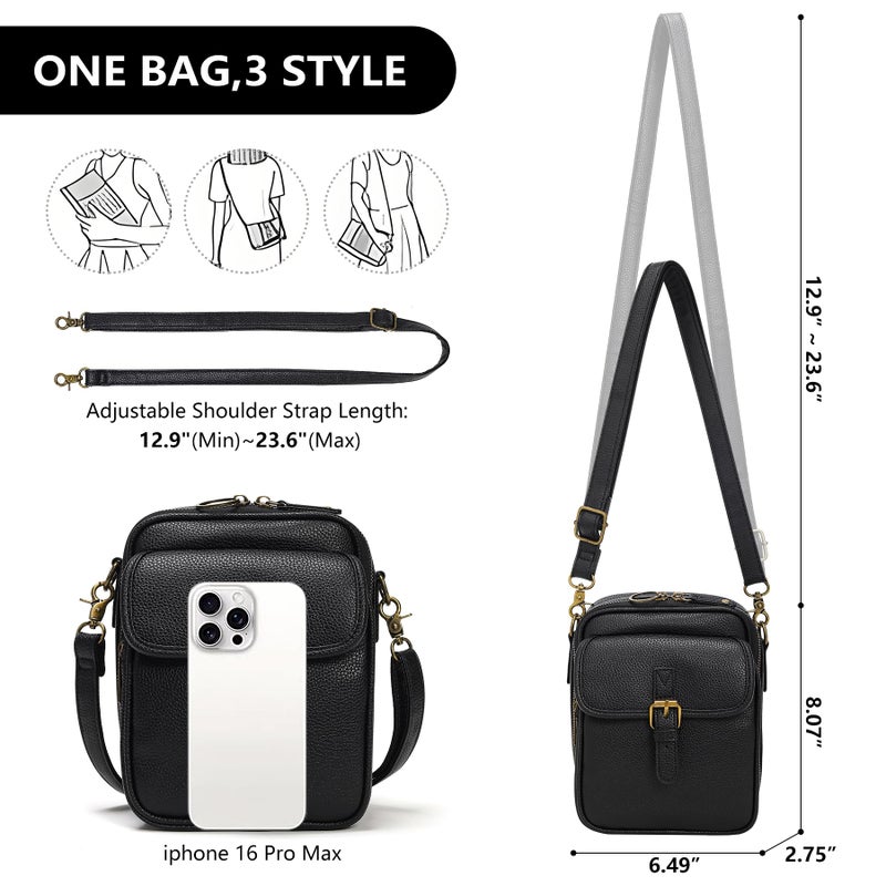 Pelimoo Small Crossbody Bags for Women Vegan Leather Messenger Purses, Vintage Wallet Anti Theft Shoulder Handbags with Card Slots (Black) - Image 3
