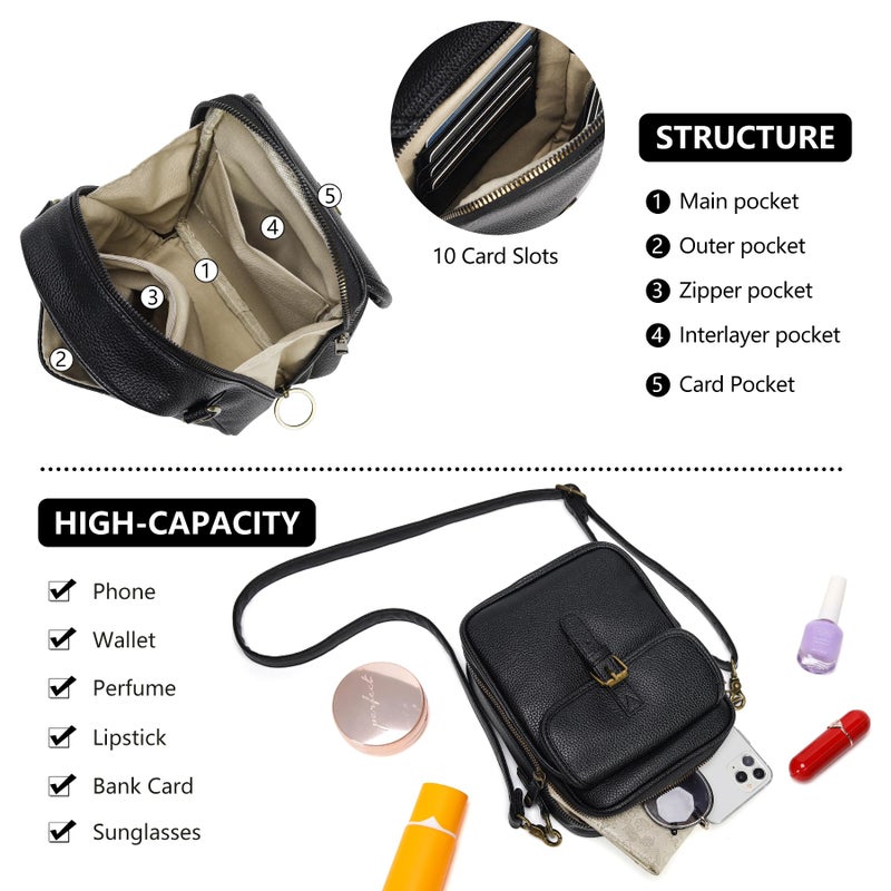Pelimoo Small Crossbody Bags for Women Vegan Leather Messenger Purses, Vintage Wallet Anti Theft Shoulder Handbags with Card Slots (Black) - Image 5