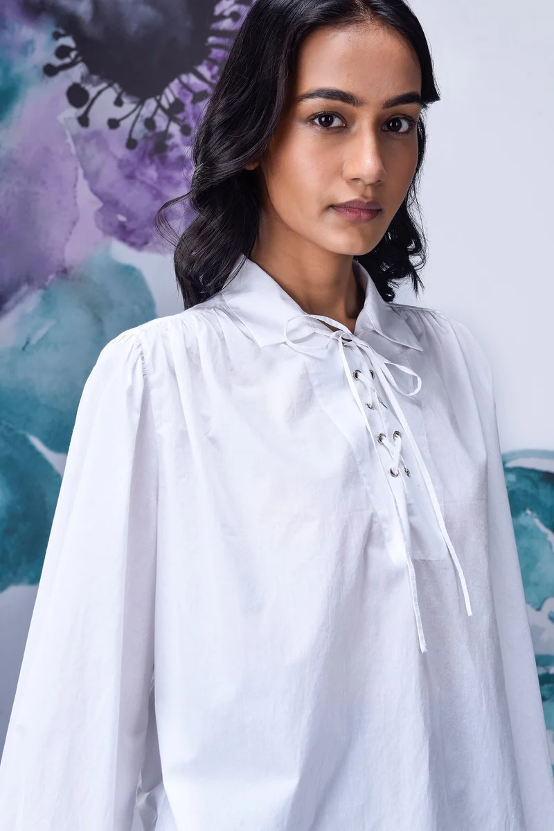 Genes Lecoanet Hemant Malmal Lace up Relax Fit Top- White