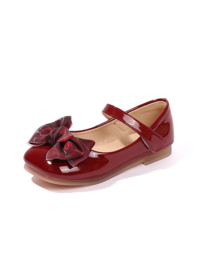 Girls Red Small Leather Shoes Spring And Autumn New Bow Princess Shoes Performance Children's Shoes Soft Sole Baby Children's Shoes