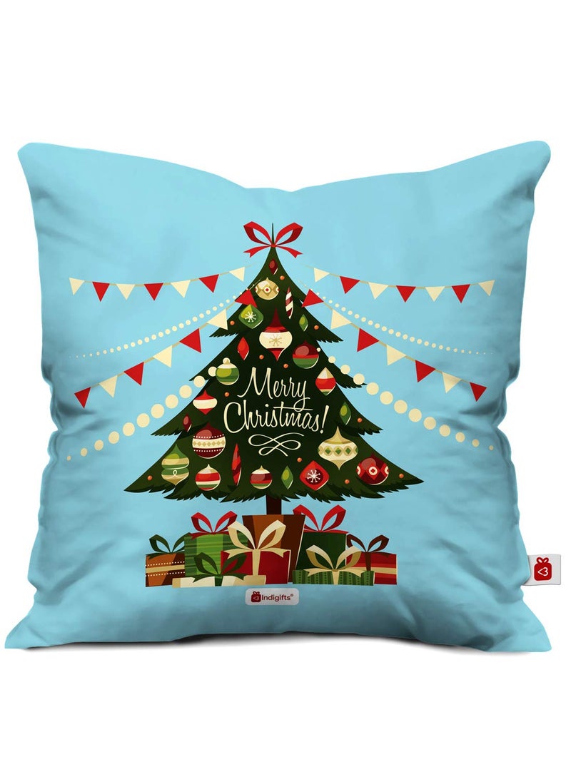 Indigifts Indigifts Christmas Decorations for House Merry Christmas Printed Blue Cushion Cover 12x12 inches with Filler - Christmas Cushion, Xmas Decorations, Christmas Gifts, Christmas Pillow  - Image 1