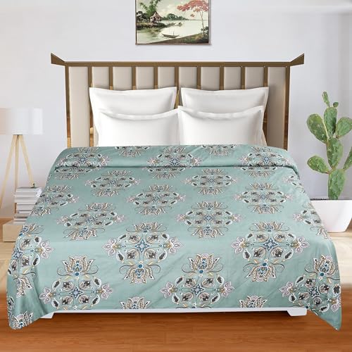 la' amour Super Premium Quilt Cover Double Bed with Zipper Blanket Cover/rajai Cover/Comforter Cover/Duvet Cover King Size Soft Cotton Breathable Skin Friendly Stuff 90x100 Inches, Color- Light Green - Image 3