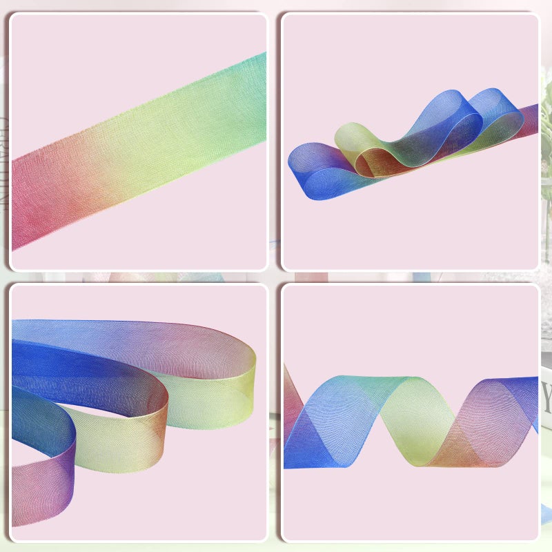 Shappy 1 Inch x 50yard Rainbow Gift Rainbow Ribbon for Gift Wrapping Organza Ribbon Shimmer Sheer Rainbow Colors Ribbon - Image 5