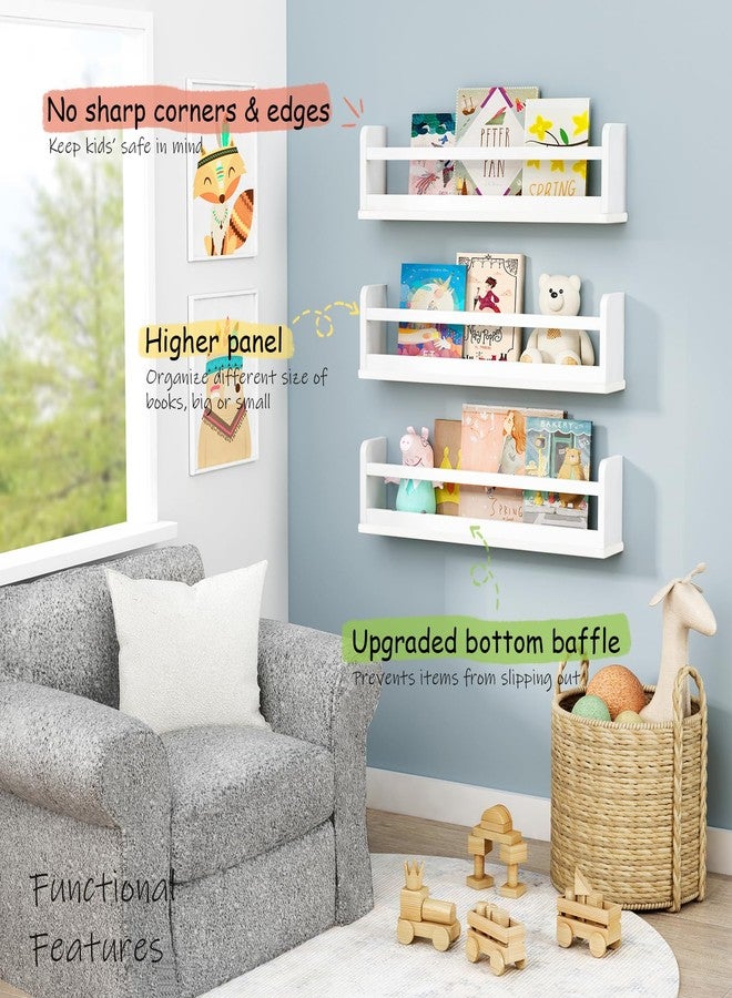 Harwaya 24 Inch Wide Bookshelf for Kids Room Wall Decor, Floating Nursery Book Shelves for Baby Children Teens Bedroom, Corner Hanging Bookshelves Wall Mounted for Classroom Library (White) - Image 2