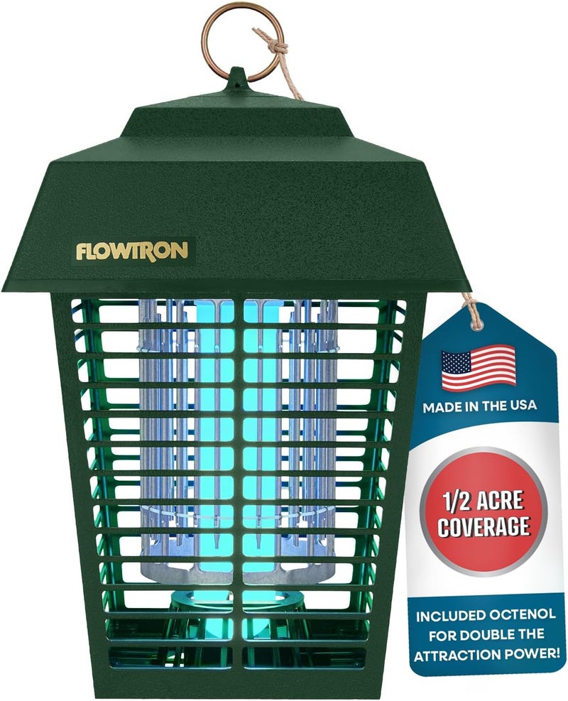 Flowtron Electric Bug Zapper 1/2 Acre Outdoor Insect Control with Dual Lure Method, 15W UV Light & Octenol Attractant for Fly & Mosquito, 5600V Kill Grid, Made in USA, UL Certified - Green Color - Image 1