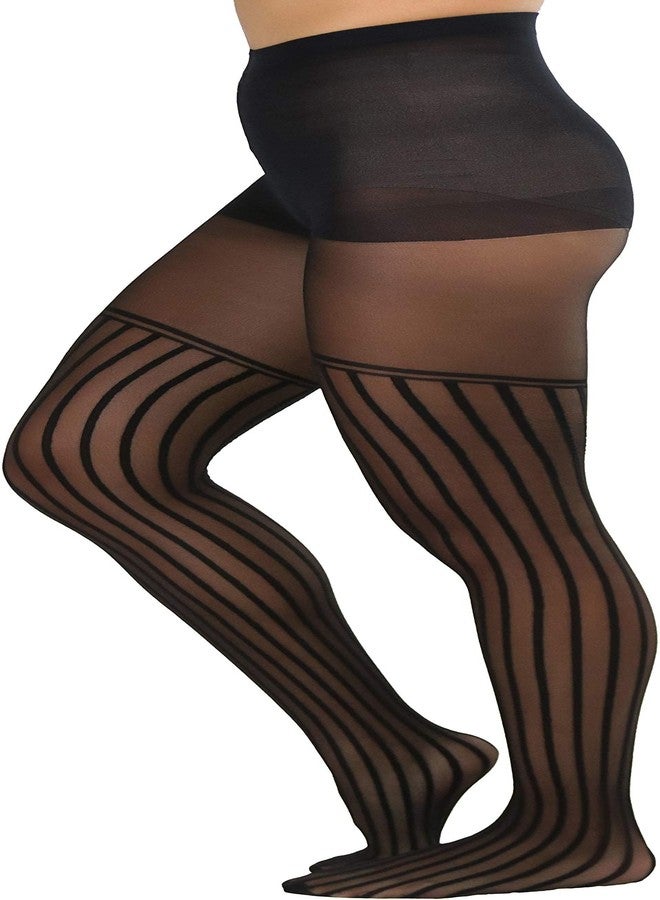 جوارب نسائية سوداء شفافة رفيعة مخططة عمودياً من الإسباندكس من ToBeInStyle - مقاس واحد يناسب معظم الأحجام - Image 3