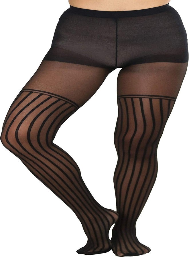 جوارب نسائية سوداء شفافة رفيعة مخططة عمودياً من الإسباندكس من ToBeInStyle - مقاس واحد يناسب معظم الأحجام - Image 4