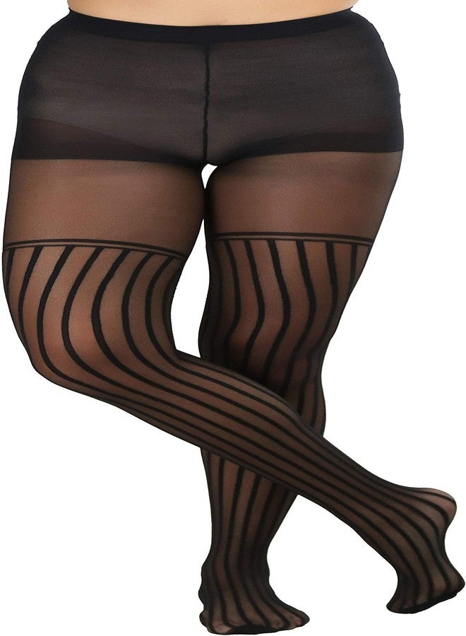 جوارب نسائية سوداء شفافة رفيعة مخططة عمودياً من الإسباندكس من ToBeInStyle - مقاس واحد يناسب معظم الأحجام - Image 5