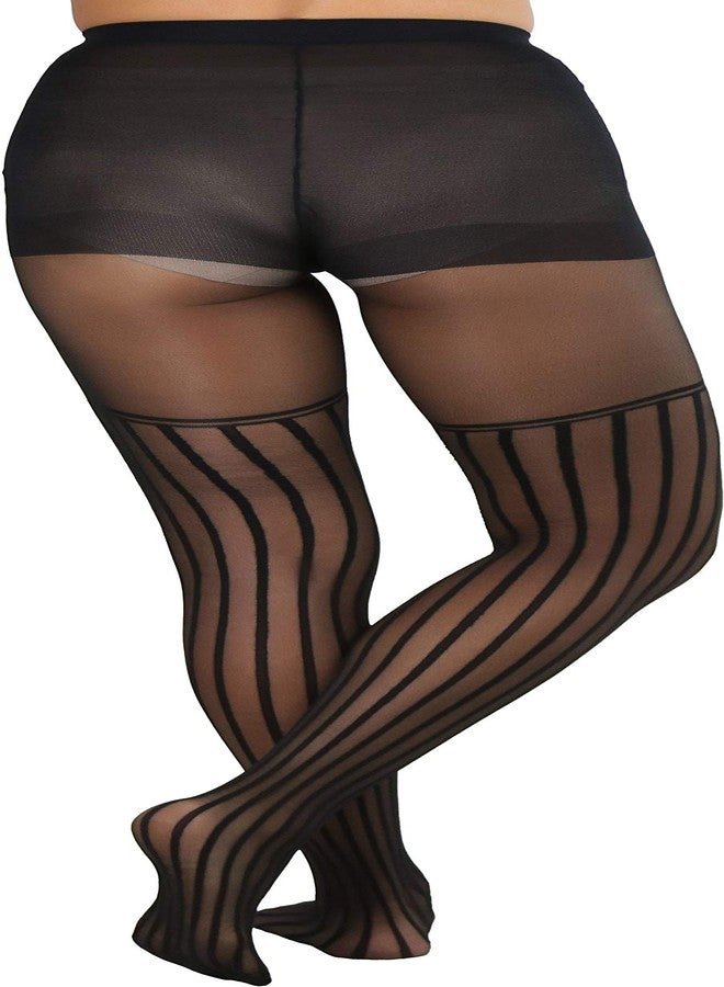 جوارب نسائية سوداء شفافة رفيعة مخططة عمودياً من الإسباندكس من ToBeInStyle - مقاس واحد يناسب معظم الأحجام - Image 2