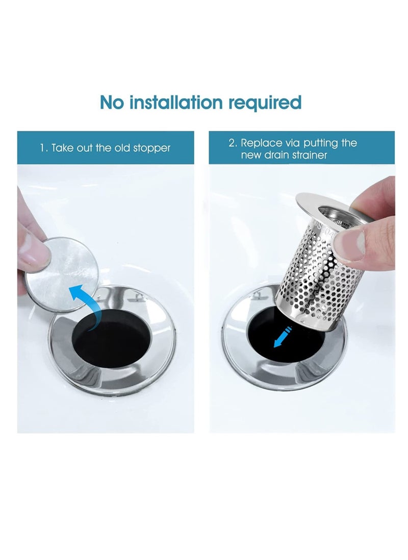 Excefore 3 Pack Sink Strainer Bathroom Sink, Floor Drain Strainer, Stainless Steel Hair Strainer for Bathroom, Laundry, RV and Lavatory (Size from 1.25" to 2.17"）  - Image 3