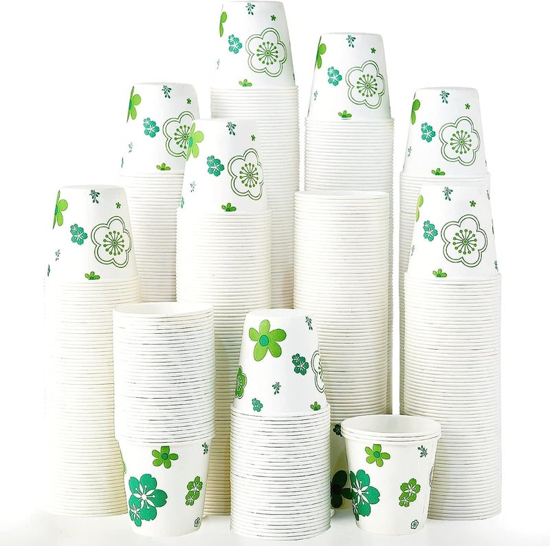 JOLLY PARTY [300 Pack] Paper Cups, 3oz Disposable Bathroom Cups, Mouthwash Cups, Cold Disposable Drinking Cup for Party, Picnic, BBQ, Travel, and Event, Green Floral - Image 1