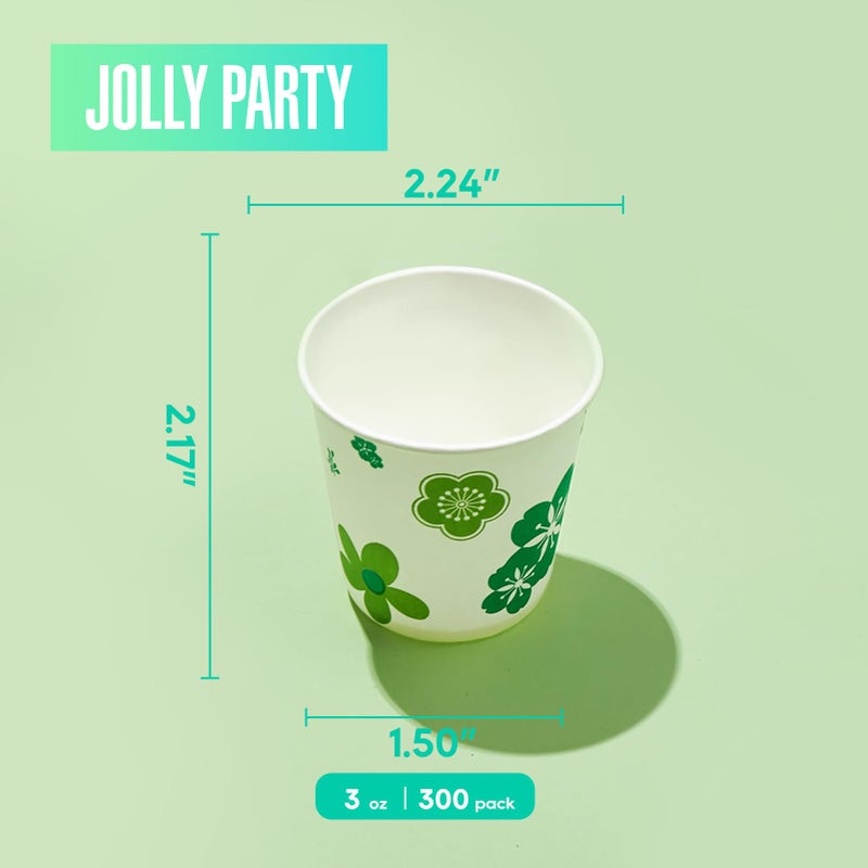 JOLLY PARTY [300 Pack] Paper Cups, 3oz Disposable Bathroom Cups, Mouthwash Cups, Cold Disposable Drinking Cup for Party, Picnic, BBQ, Travel, and Event, Green Floral - Image 3