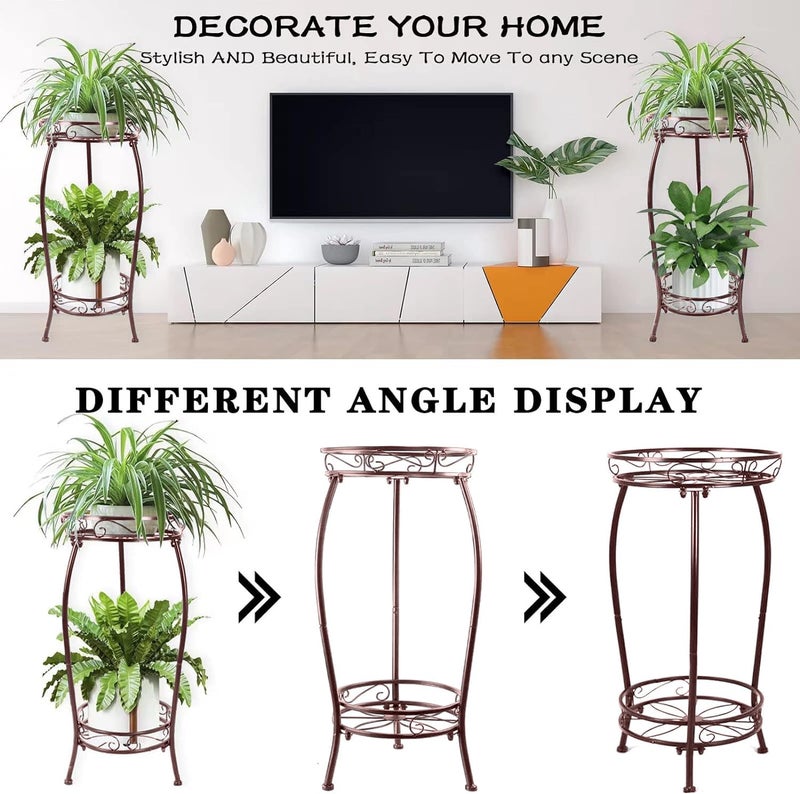 MOCORY Plant Stand Indoor Outdoor 2 Tier 27" Tall Metal Potted Holder Rack Flower Pot Stand Heavy Duty Plant Shelf Rustproof Iron Multiple Plant Round Supports Rack for Planter Corner Garden Balcony - Image 4