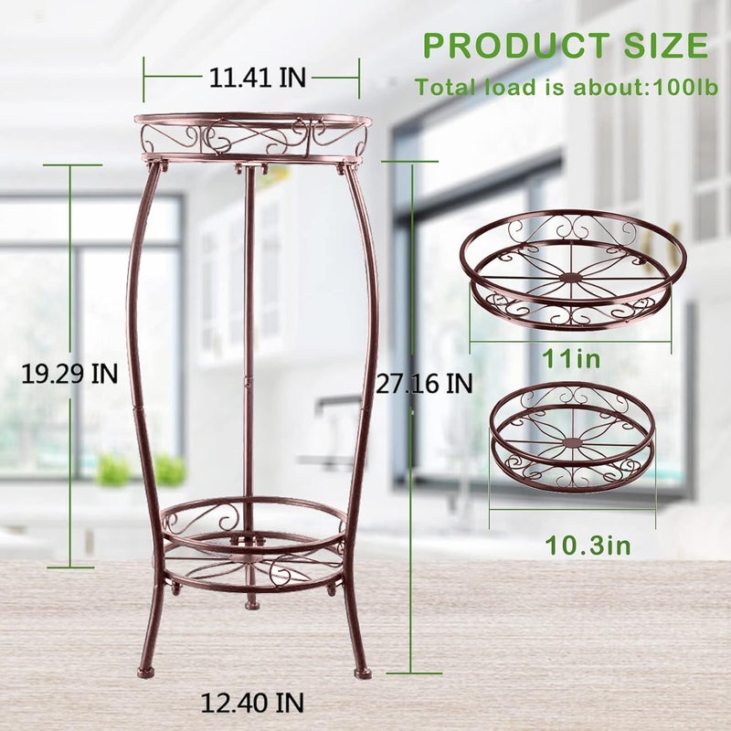 MOCORY Plant Stand Indoor Outdoor 2 Tier 27" Tall Metal Potted Holder Rack Flower Pot Stand Heavy Duty Plant Shelf Rustproof Iron Multiple Plant Round Supports Rack for Planter Corner Garden Balcony - Image 3