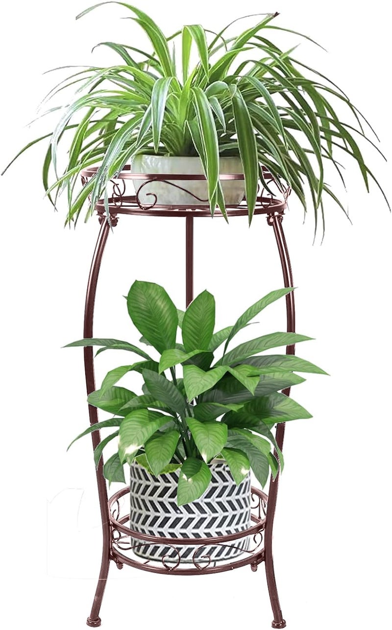 MOCORY Plant Stand Indoor Outdoor 2 Tier 27" Tall Metal Potted Holder Rack Flower Pot Stand Heavy Duty Plant Shelf Rustproof Iron Multiple Plant Round Supports Rack for Planter Corner Garden Balcony - Image 1